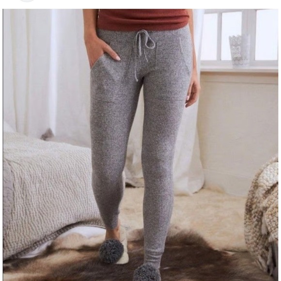 Aerie Ribbed Knit Lounge Pants with Drawstring & Pockets Comfy Casual Joggers‎ - Picture 1 of 6